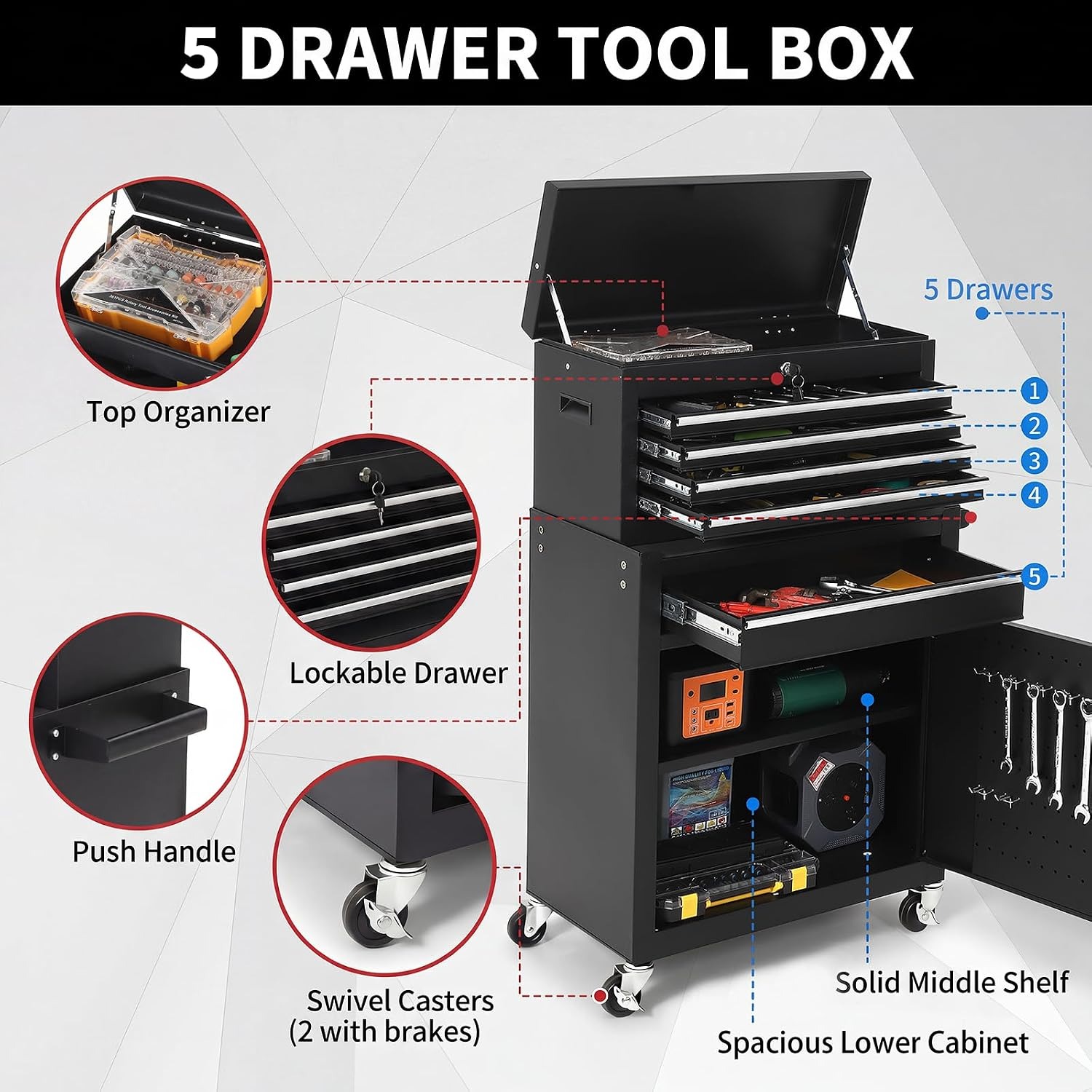 5 Drawer Rolling Tool Cabinet  - огляд і ціна Workshop Tools Box