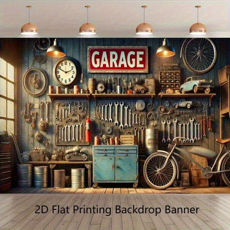 Industrial Garage Backdrop Ban - огляд і ціна Workshop Tools Wallpaper